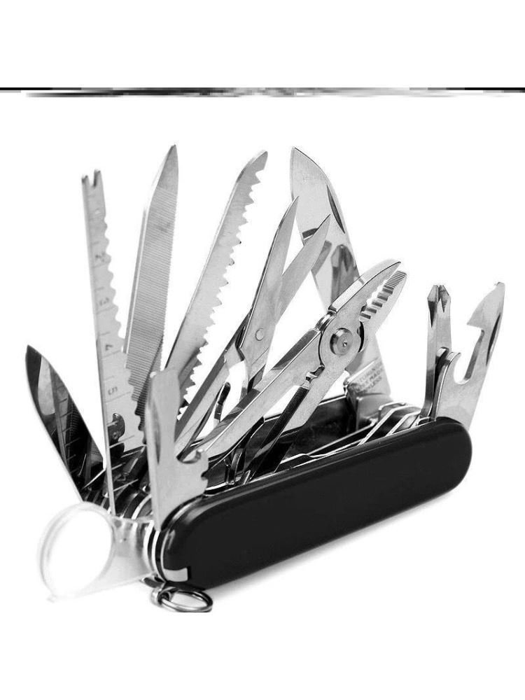 A multi-purpose portable small tool fishing mini-Swiss knife with 17 open-door knives folding