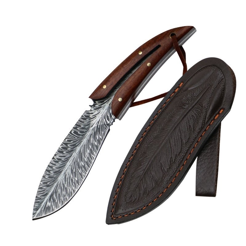Dragon Springs Fruit Sniper with a small, hard, straight knife in the field for the outdoor Damascus line