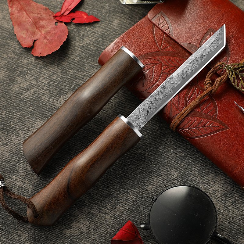 A SMALL, HIGH-STRENGTH, STRAIGHT KNIFE TO THE FIELD OF THE MACKEREL IN DAMASCUS ON THE EXTERIOR OF VG10 STEEL