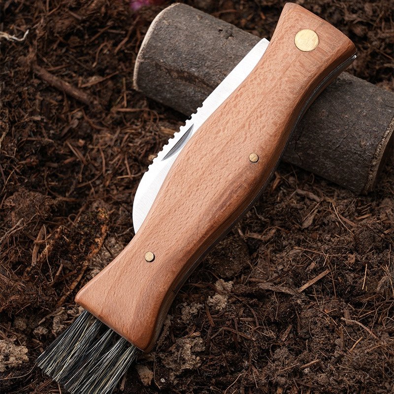 Pear, mushroom knife camping knife with wooden handled knife multifunctionally folds a brush knife outside the house