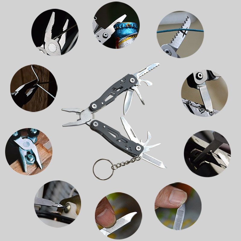 The full steel plier multi-purpose tool folds a knife with a combination of keys to the bottler screwdriver outside