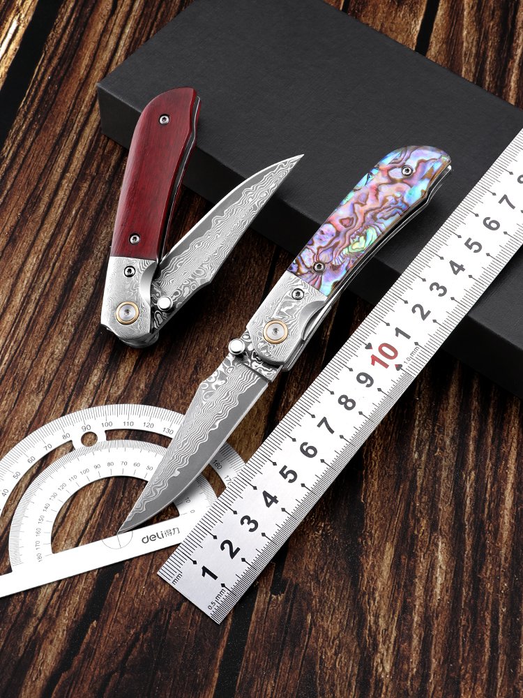 High-end Damascus folding knife, high-strength sharp steel knife