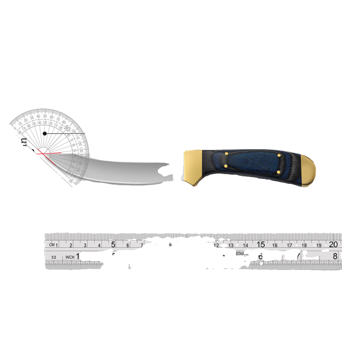 Outdoor hand with a meat cutter, home with a fruit knife camper and a field knife