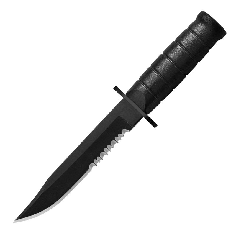 A new, stainless steel-slashing mini-sword camper with a multipurpose knife