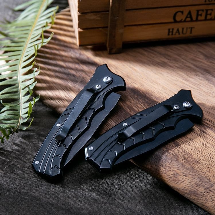 An outdoor hand-held folding knife with a high-intensity, high-strength to survive