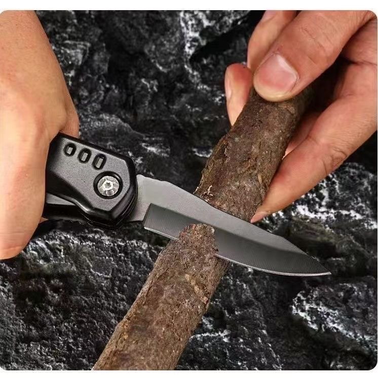 An outdoor multi-purpose plier camper carrying a quick, high-heat stainless steel folding knife to survive