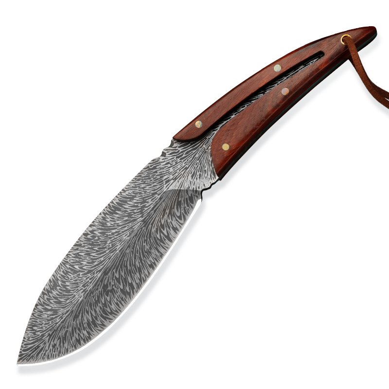 Pyramid laser feather-stabbing steel knife outside the house