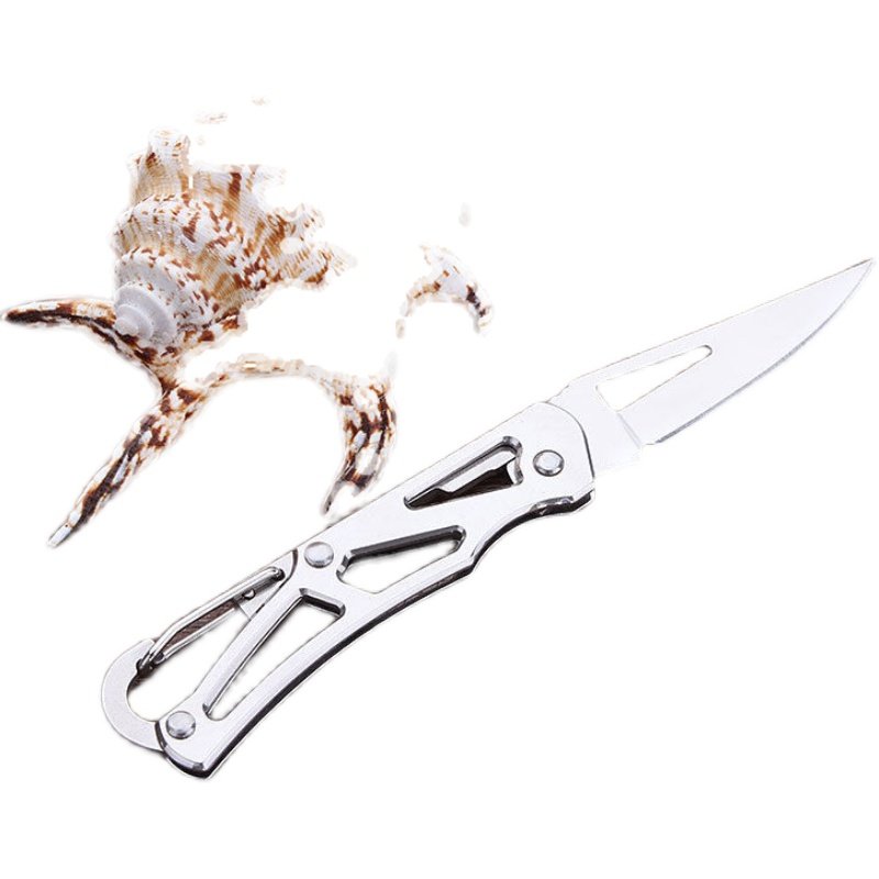 An open-air stainless steel folding knife, a mini-key knife, a field knife and a fruit knife