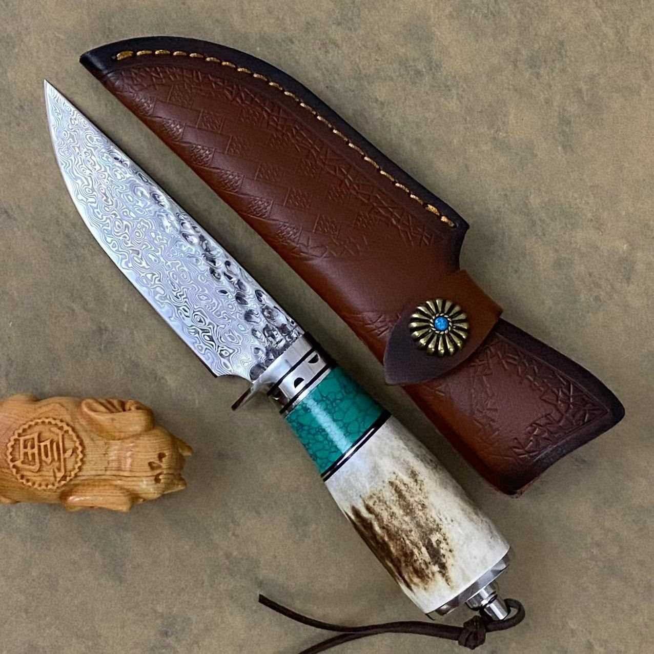 Damascus steel outsiders with a knife with a knife and a fruit knife hand-made field knife supply