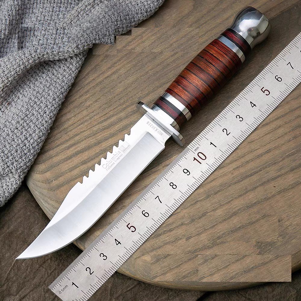 An outdoor knife with a blade, a defensive body, a cold weapon, a tactical knife, a stork and a field knife
