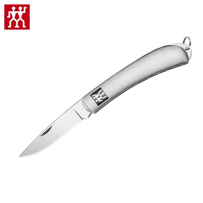 The German double-tailed steel sharp fruit knife camped out with a folding knife