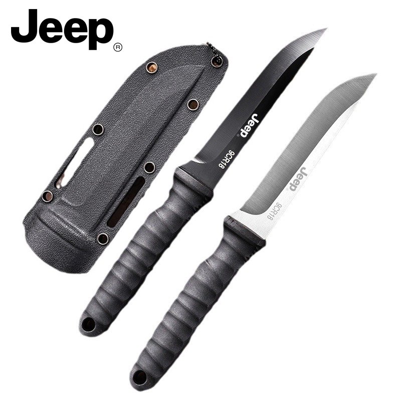 JEEP'S CAMPING IN THE WILDERNESS WITH A SMALL KNIFE AND STAINLESS STEEL AND A FRUIT KNIFE AND A FIELD BARBECUE