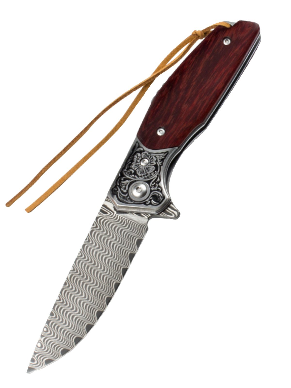 In the outdoors of Damascus, a multipurpose camper with a folding knife carries a small knife and a fruit knife