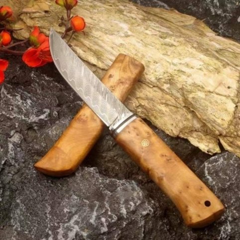 Damascus steel high-hard field survival knife with a sharp hand that eats meat camping