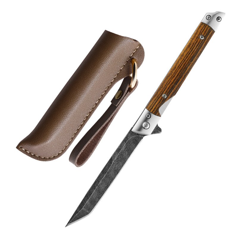Damascus graft knife, a high-heavy folding knife, with a fruit knife and a fruit knife