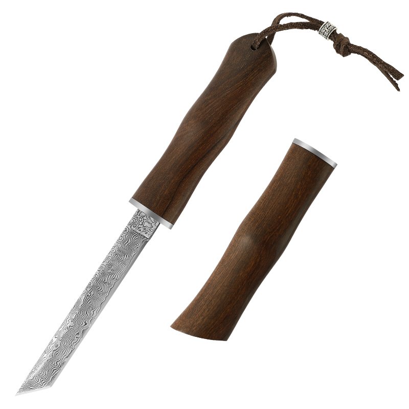 A SMALL, HIGH-STRENGTH, STRAIGHT KNIFE TO THE FIELD OF THE MACKEREL IN DAMASCUS ON THE EXTERIOR OF VG10 STEEL