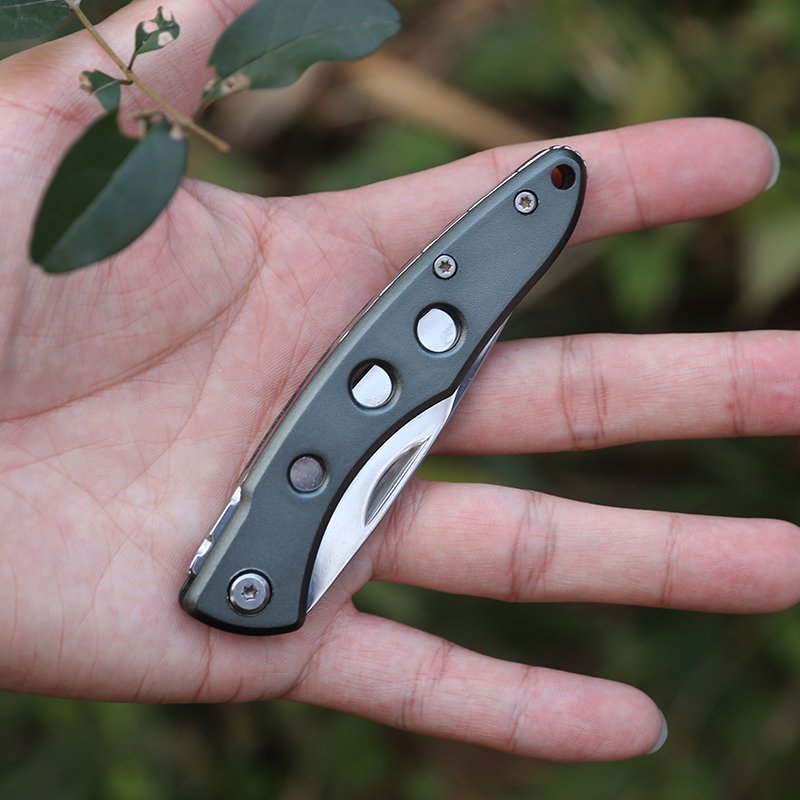 The stainless steel knife folds the fruit knife in the open