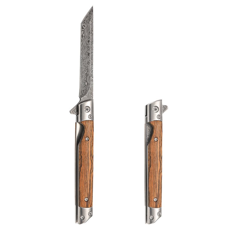 Damascus's cross-cutting field camp with a knife and stainless steel