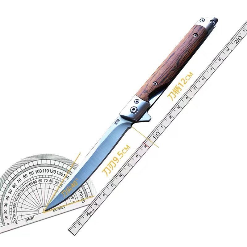 Damascus's tattooed knife outside the house, with a defensive knife folding into a multi-purpose sharp fruit knife
