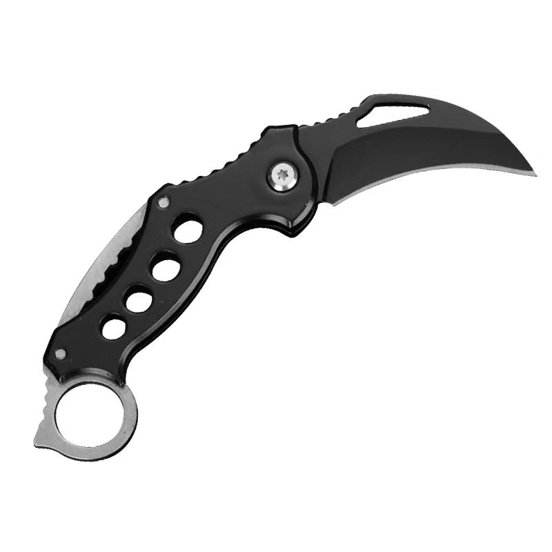 A knife with a mini-hawk claw and a coyote and a fruit knife with a machete