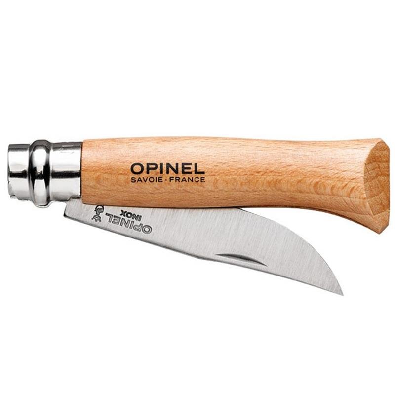 With a small fruit knife along with the stainless steel camping knife in Opinel Opinal, France