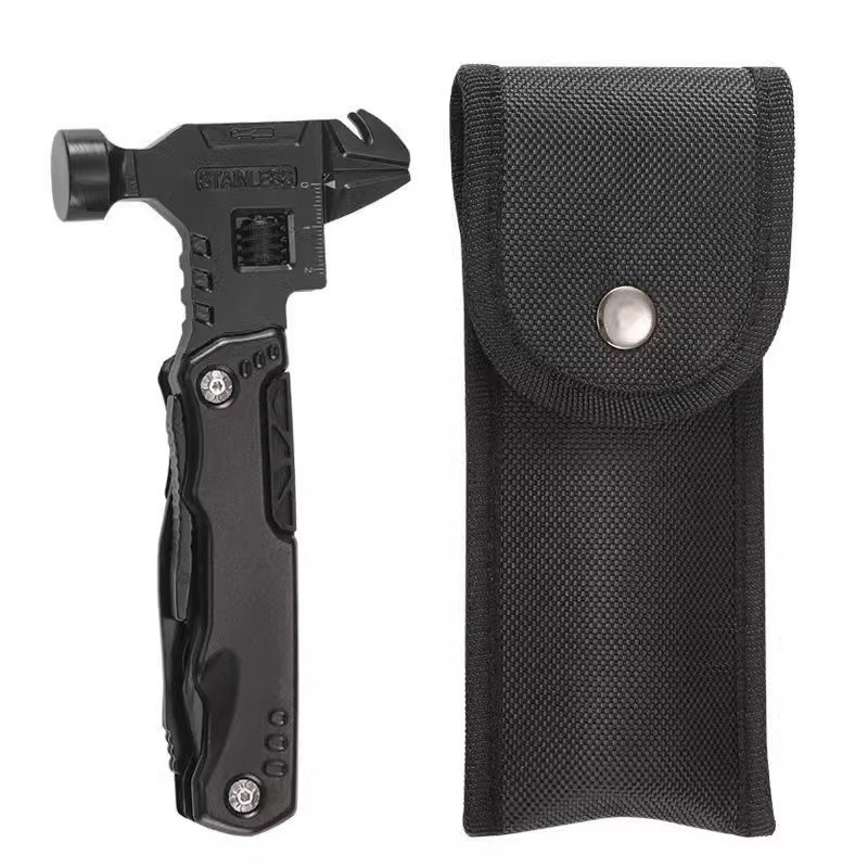A German multipurpose wrench plier with a knife and a folder field camping window emergency tool