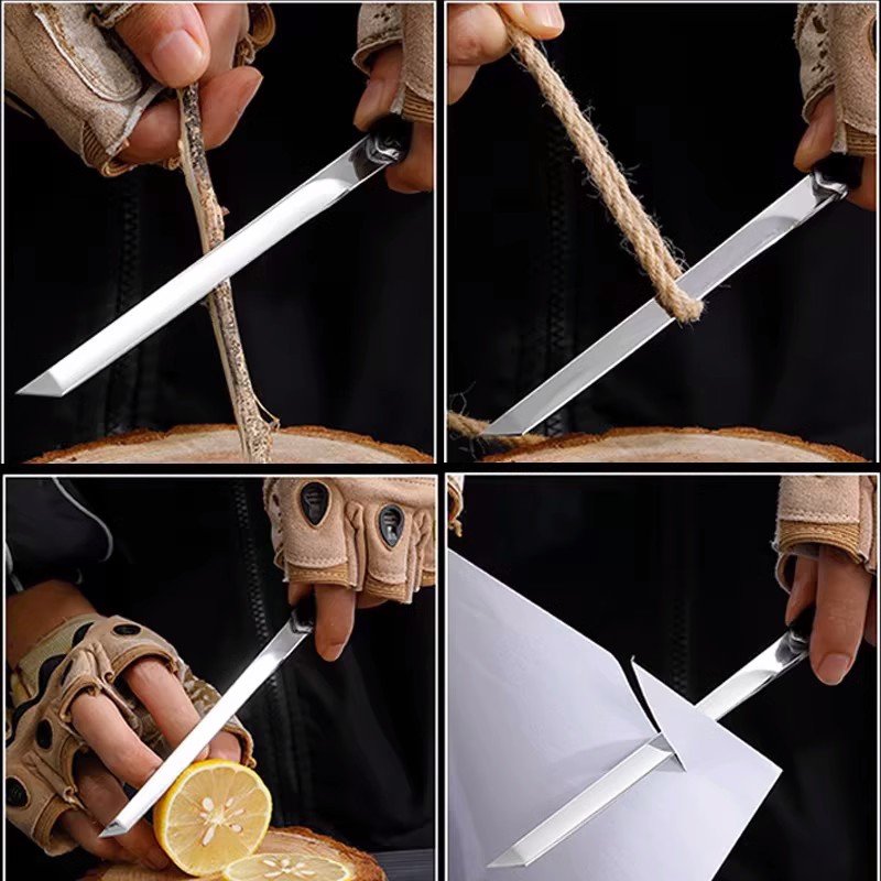 The family of high-intensity fruit knives in the open eats a meat knife with their hands when they use one-size-fits-all