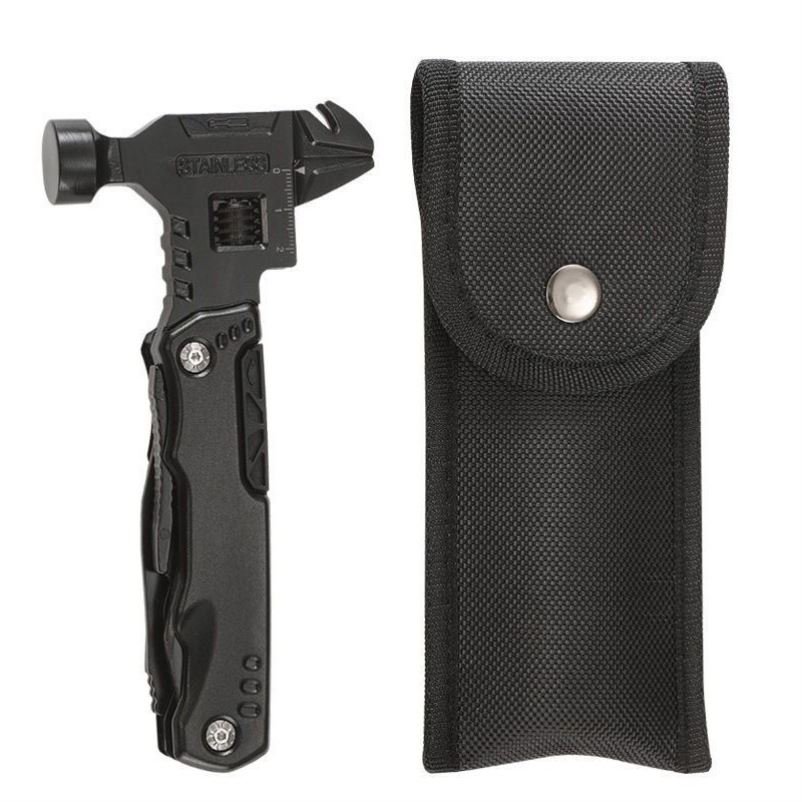 An outdoor multi-purpose wrench hammer folds a plier and a small knife combines camping with a body-protected vehicle carrying all-powerful tools