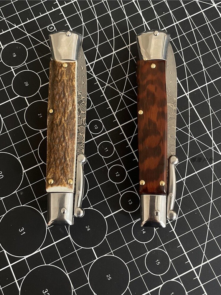 THE MAFIA AKC DAMASCUS STEEL FOLDER AND ANTLER CAMPING WITH EDC POCKET KNIFE