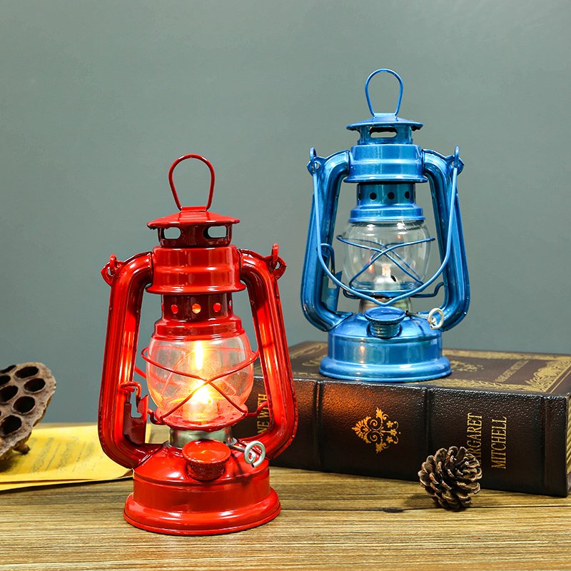Old-fashioned kerosene lamps with kerosene-fired oil lamps and out-of-house lights for ponys