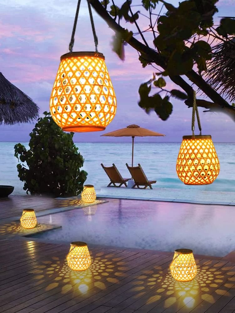 A Chinese outdoor lamp with a hand-held table-top garden in the solar courtyard