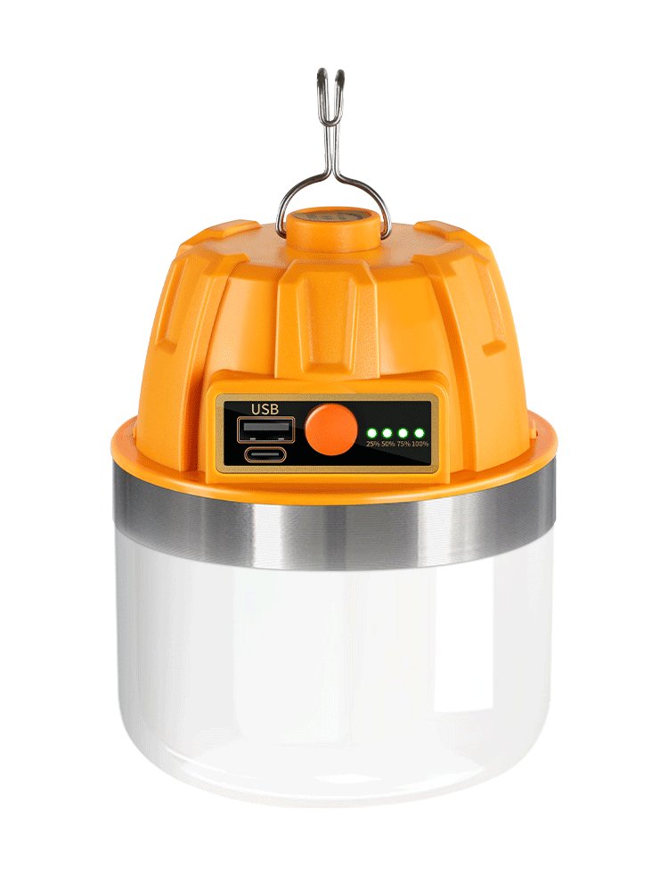The night-light-charged light bulb outside the camp with a long-wire off-line emergency light for the aircrew