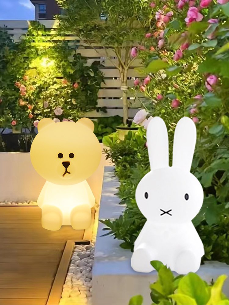 Outdoor luminous rabbits with solar-powered courtyard decorations and a red-bedroom camping environment