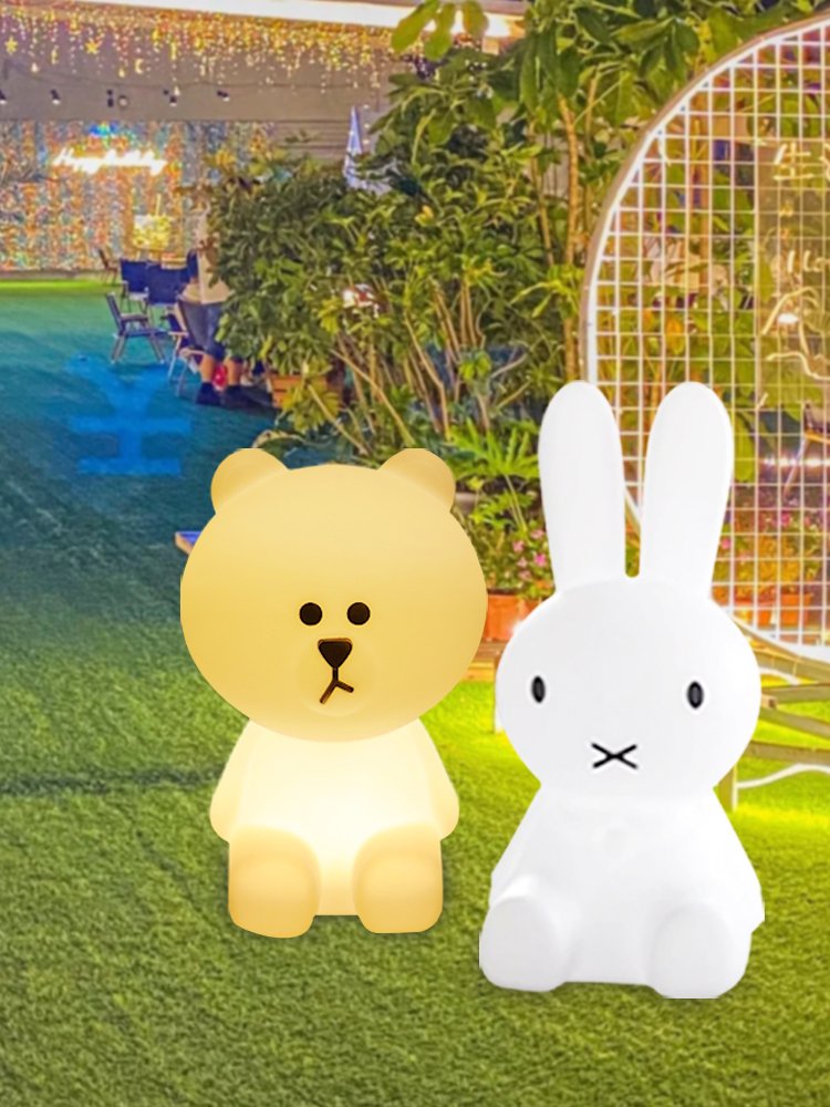 Outdoor luminous rabbits with solar-powered courtyard decorations and a red-bedroom camping environment