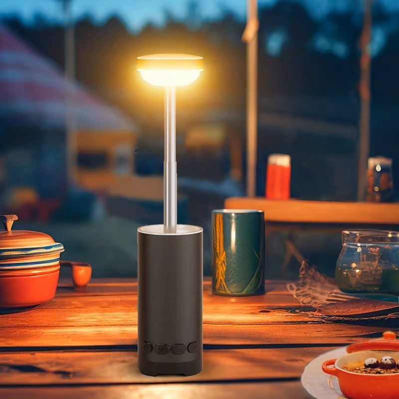 Outdoor emergency lights are extended and camp lights are extended with camplights and multi-lighted tent-based atmosphere lights