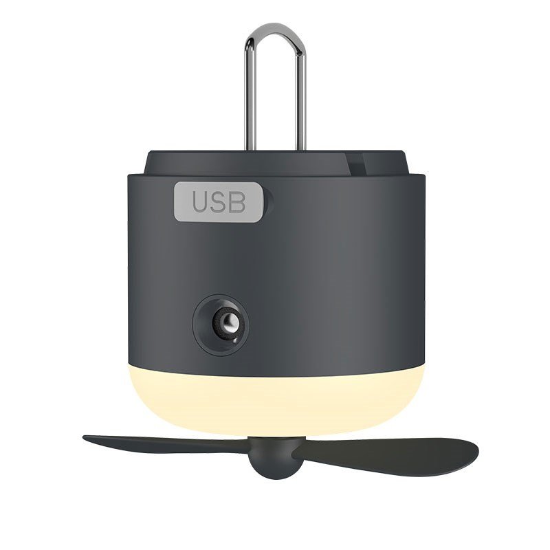 Multi-purpose fan camplights are extended and the camp lights are charged to the tent lights