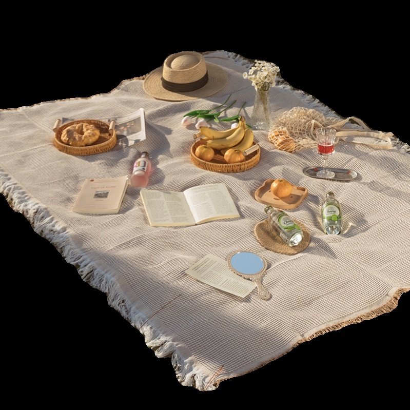 a picnic pad with a hot-wielding ins-spring picnic plaque and a beach mat