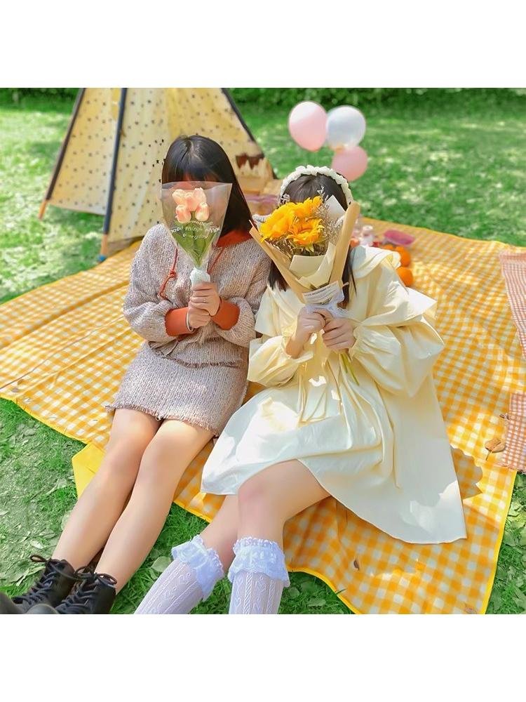 A picnic mat with a thick outdoor cooking camp camp tent with a water lawn pad and a field trip