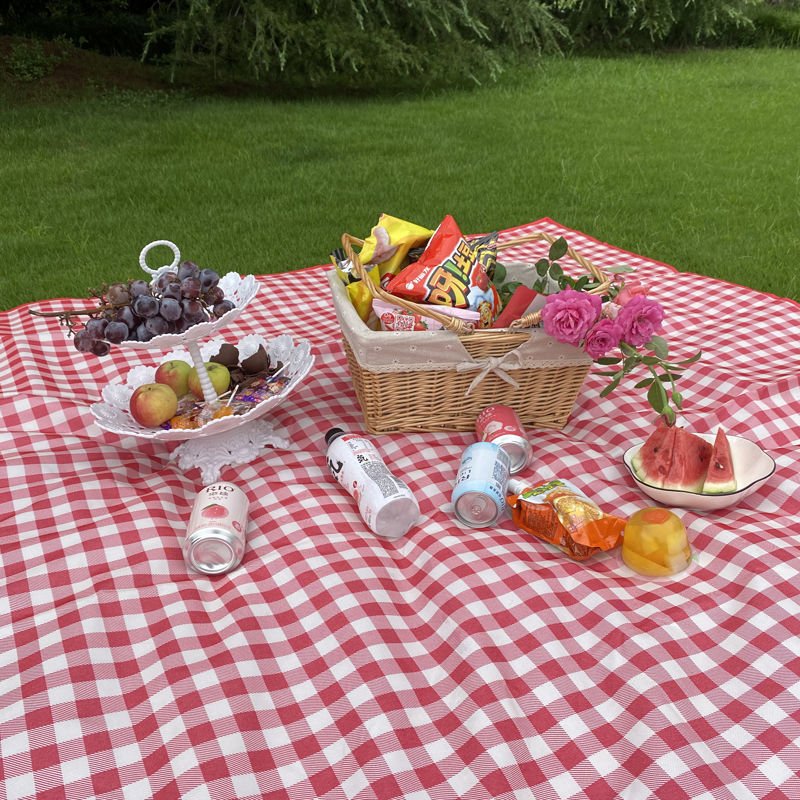 An outdoor picnic mat with a large amount of money for camping on the peri-urban side of the beach, with a seat that can be folded on a tidal pad