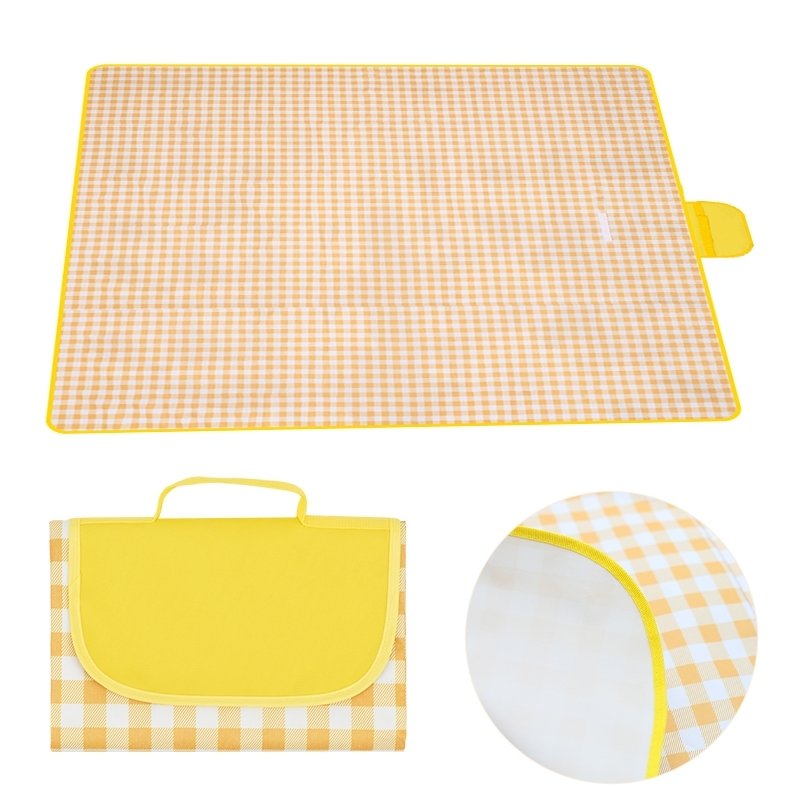 A pristine picnic mat with a thick outdoor camper with a field tarpaulin and a tent lawn mat