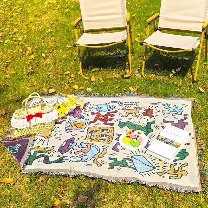 American outdoor picnic table and picnic with old carpet shawl tents with camping blankets and tatters