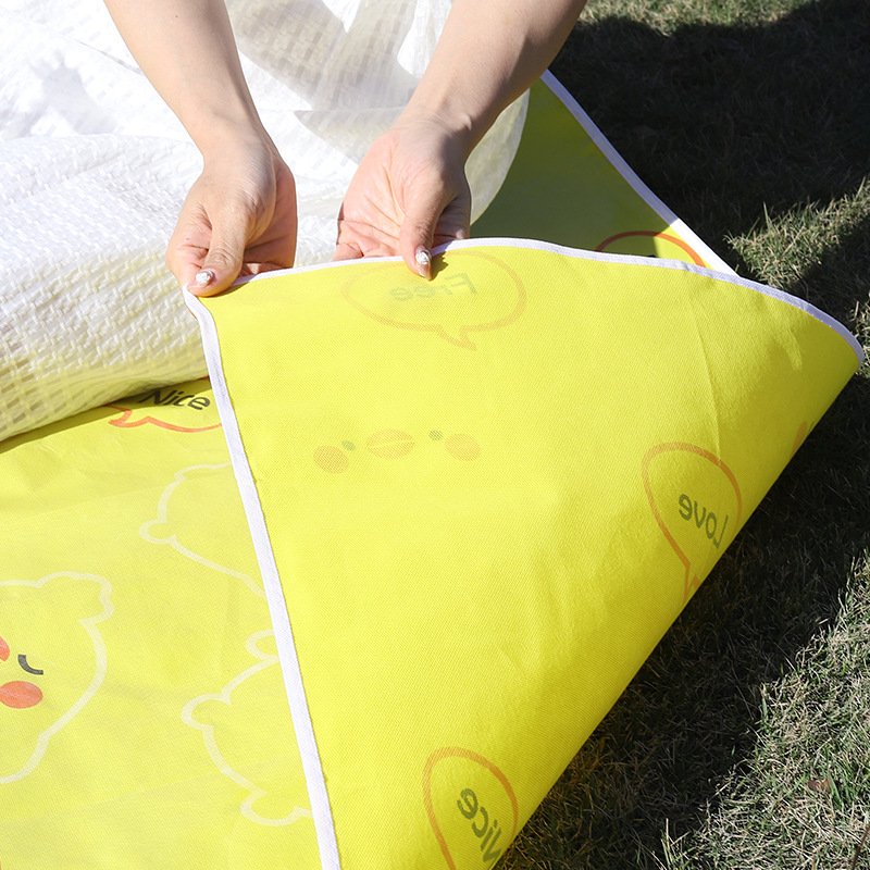 A picnic mat with a thick picnic cloth and a camping tent with a camping pad