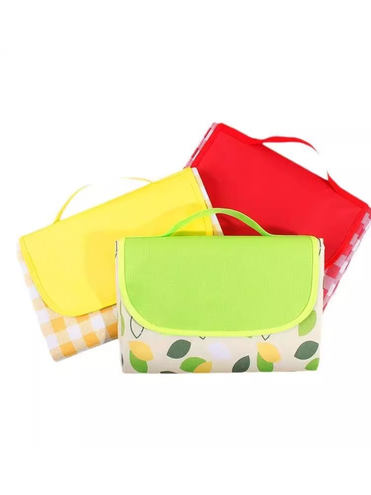 A picnic mat with a thick outdoor camper camping pad and a water-grass mattress folds