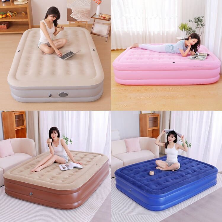 Xiao Su-Yan-Ya Inflated Bed with a pair of people laying a man-portable and thicker air mattress outside the house