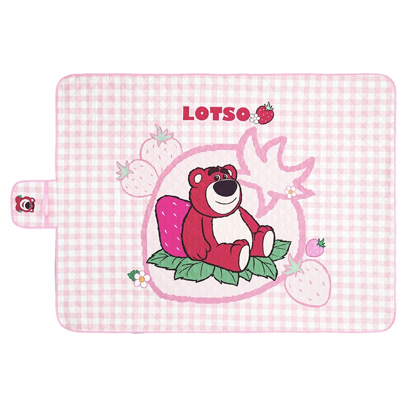 Disney picnic mats for water-proof children on the outskirts of a field camp outside of a spa