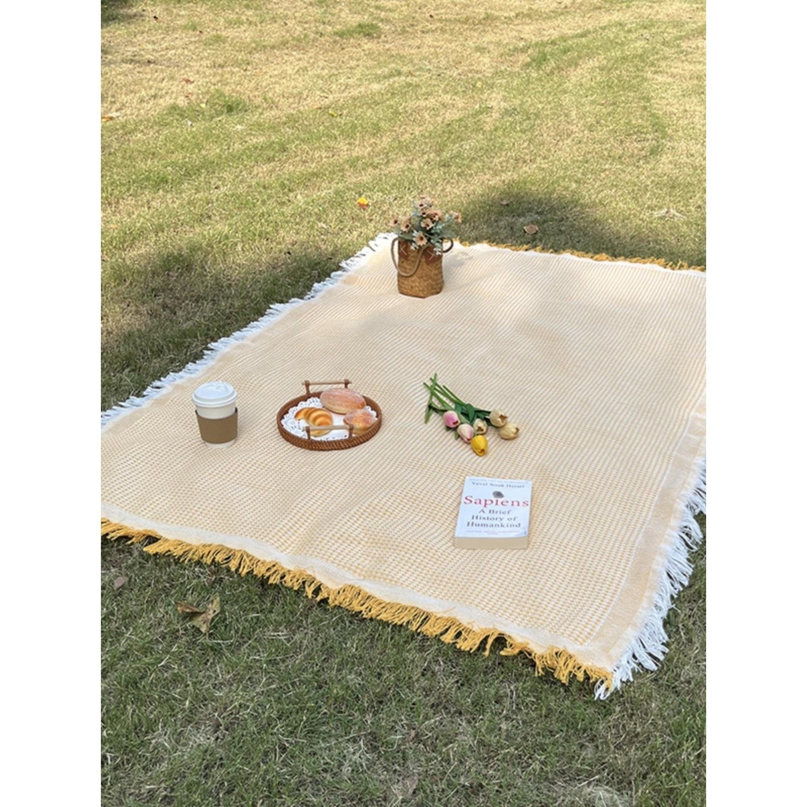 Out-of-the-house picnic mats with French-style and thick-photographed beach mats with white carpets of grass