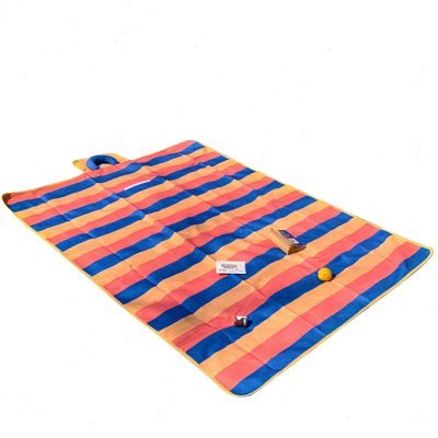 we can fold the camp mats with a striped field camper with a damp-proof lawn picnic pad