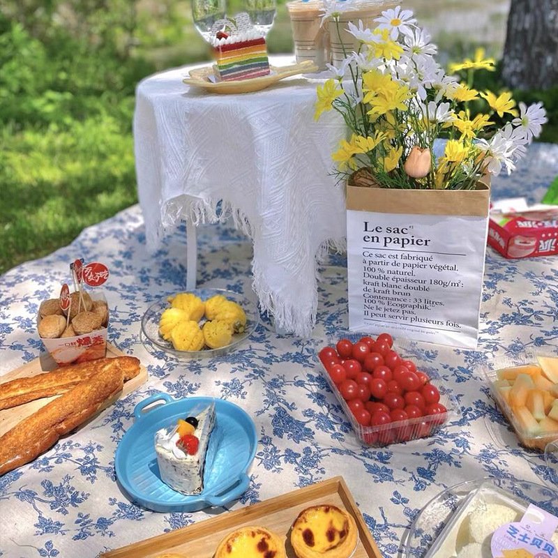 French outdoor picnics, bouquets, bouquets and damp cushions, and a thick damp-protected beach blanket