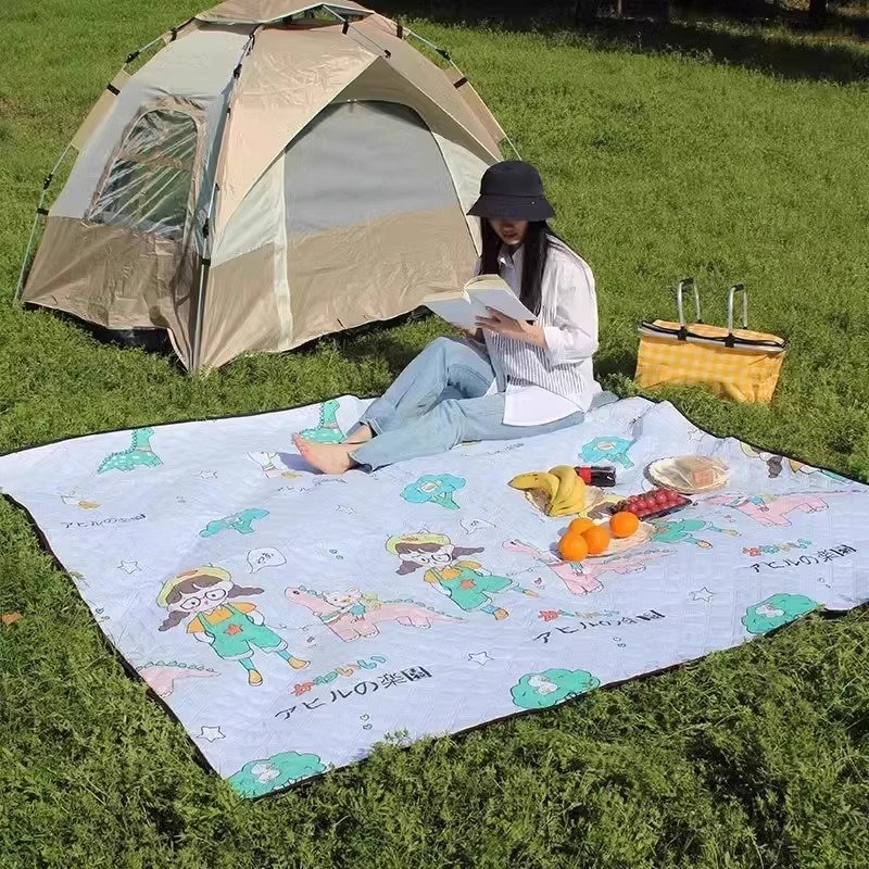 An ultrasonic picnic mat with a thick camping picnic pad and a cold carpet