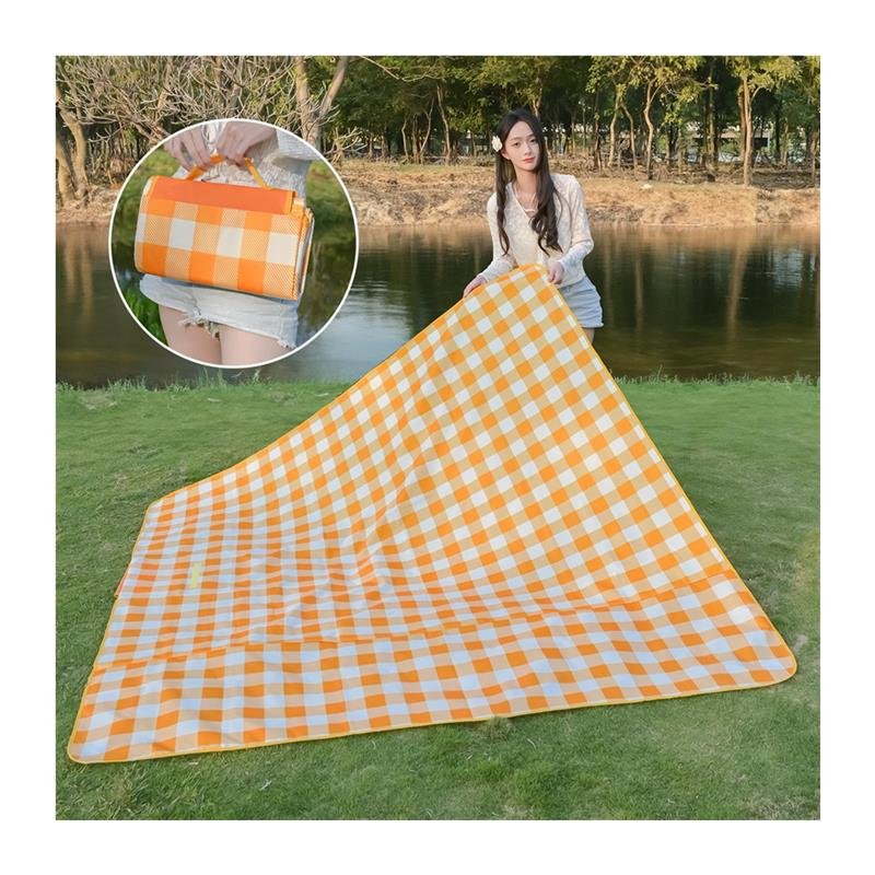 A picnic mat with a thick outdoor camping pad and a field waterproof tent for the field lawn